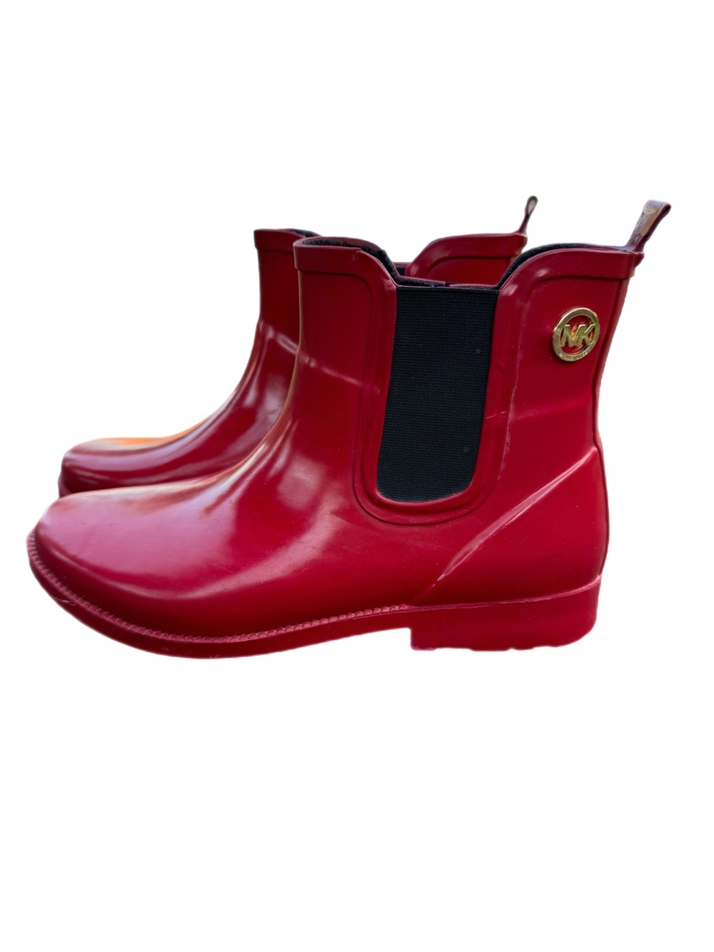 Michael Kors Women’s Red Rubber Chelsea Ankle Rain Boots Pull-On Logo US 9